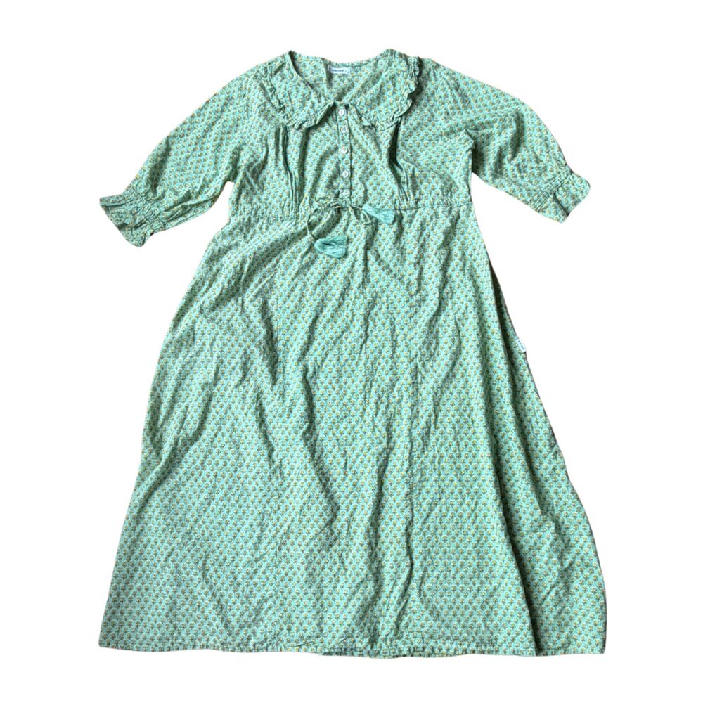 Mee Mee Green Nursing Maternity Indian Block Print Babydoll Midi Dress L A-line